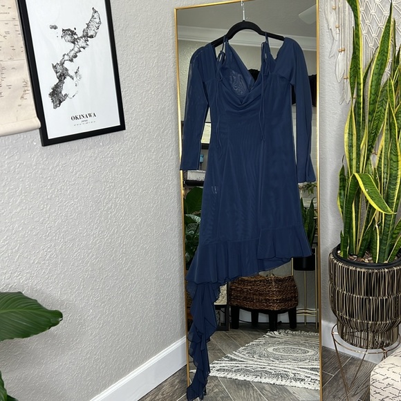 HOUSE OF CB 'Kiki' French Navy Ruffle Mini Dress NWOT - Picture 10 of 11